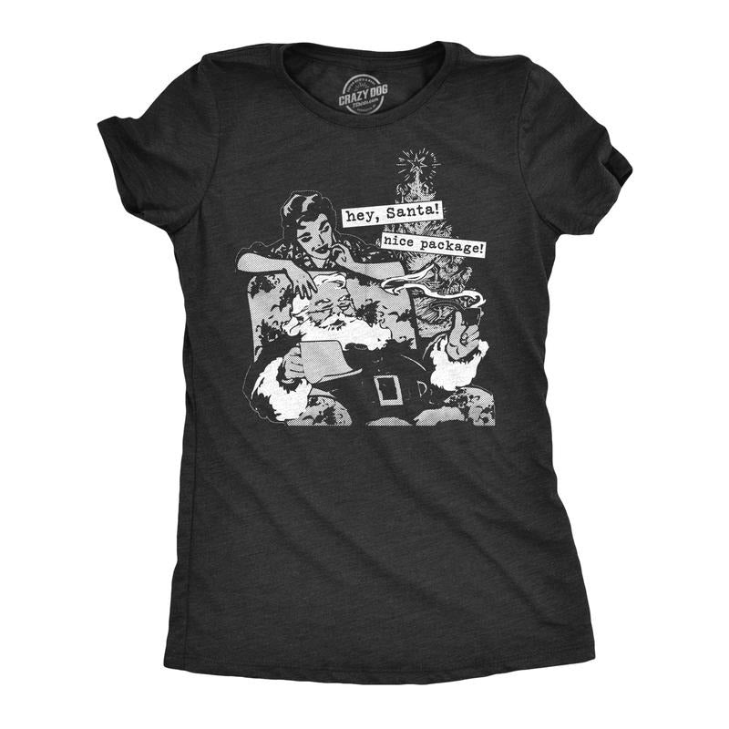 Womens Hey Santa Nice Package T Shirt Funny Christmas Tee Funny Womens T Shirts Cute Slimming Top Comfortable Soft...