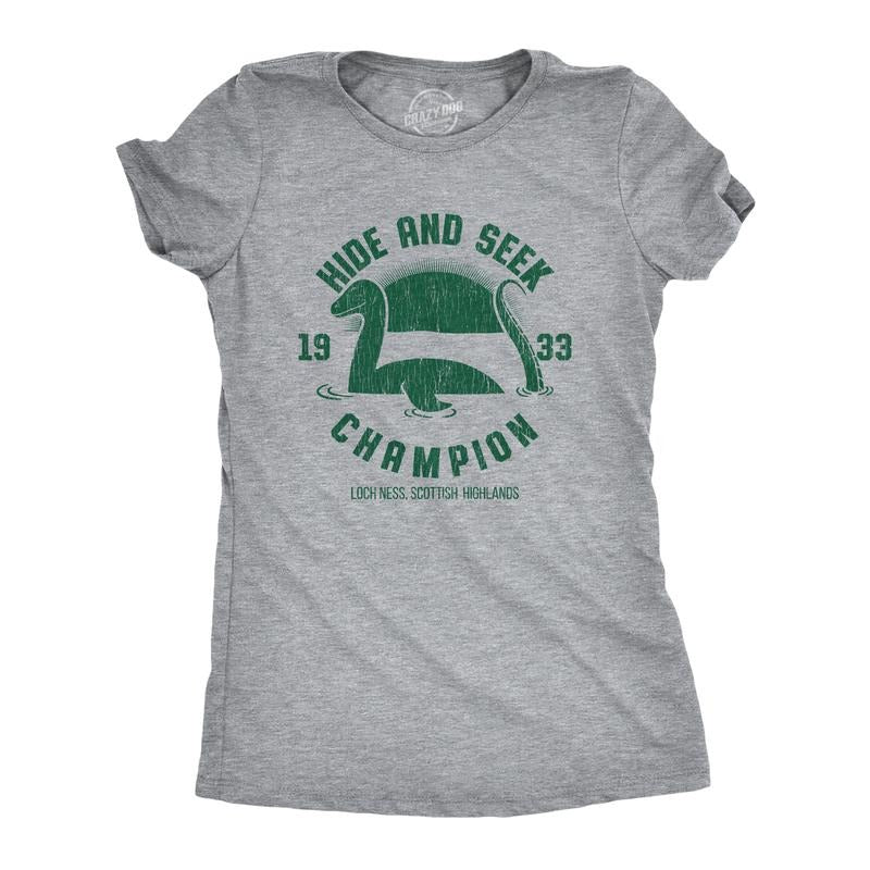 Womens Hide And Seek Champion Loch Ness Monster T Shirt Funny Sea Creature Graphic Tee Funny Womens T Shirts Cute...