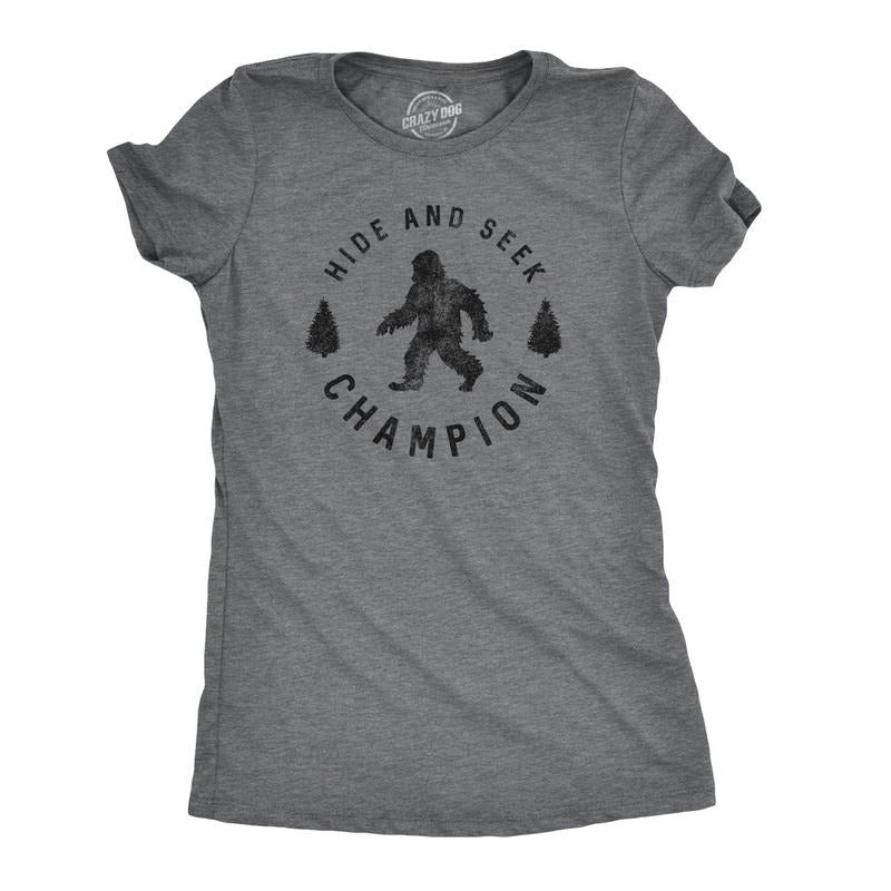 Womens Hide and Seek Champion T shirt Funny Bigfoot Sasquatch Vintage Graphic Funny Womens T Shirts Cute Slimming Top...