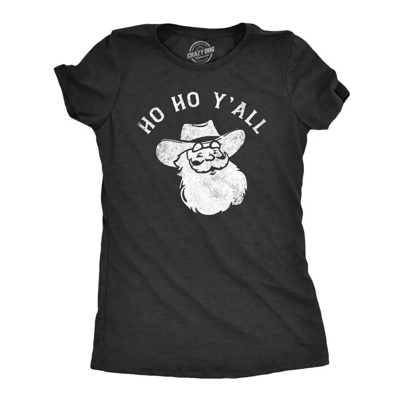 Womens Ho Ho Yall T Shirt Funny Xmas Southern Cowboy Santa Claus Tee For Ladies Funny Womens T Shirts Cute Slimming Top...