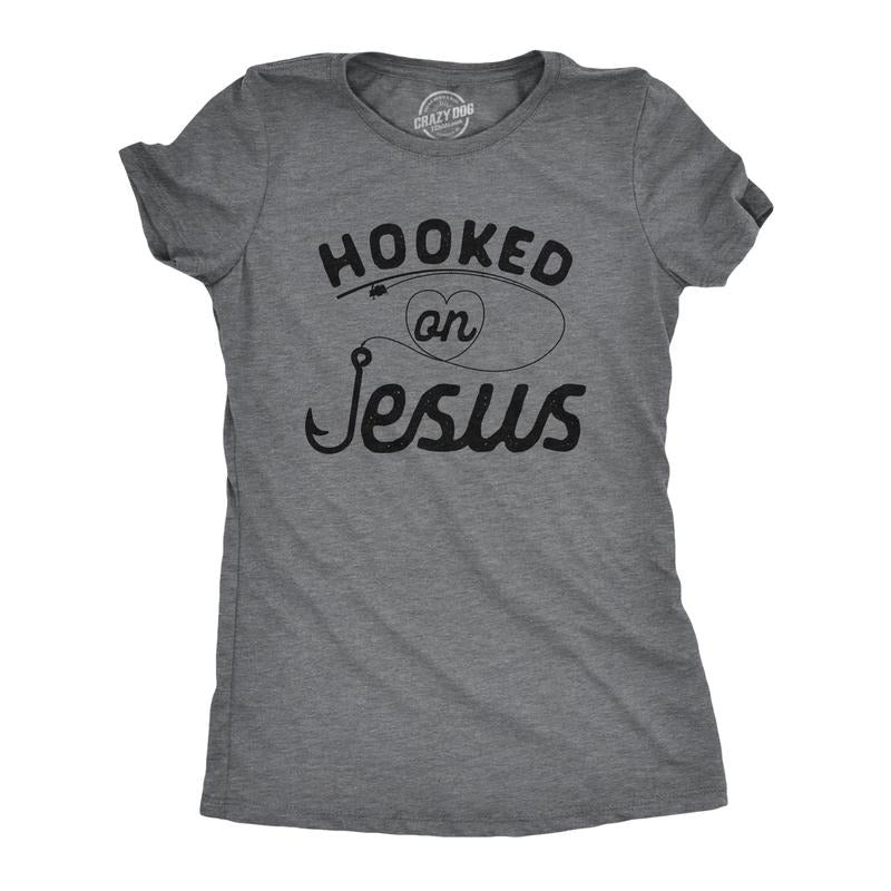 Womens Hooked On Jesus Tshirt Funny Fishing Religious Novelty Tee Funny Womens T Shirts Cute Slimming Tees with Plus...