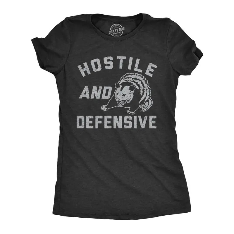 Womens Hostile and Defensive T Shirt Funny Fearful Possum Joke Tee for Ladies Funny Womens T Shirts Cute Slimming Top...