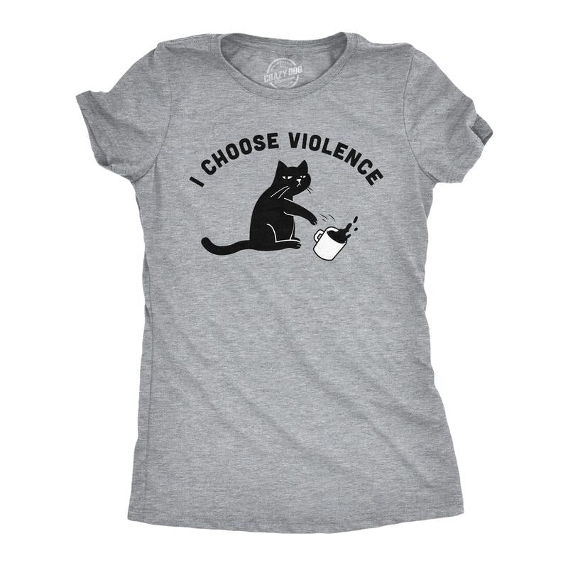 Womens I Choose Violence Funny T Shirts Saracastic Cat Graphic Tee for Ladies Funny Womens T Shirts Cute Slimming Top...