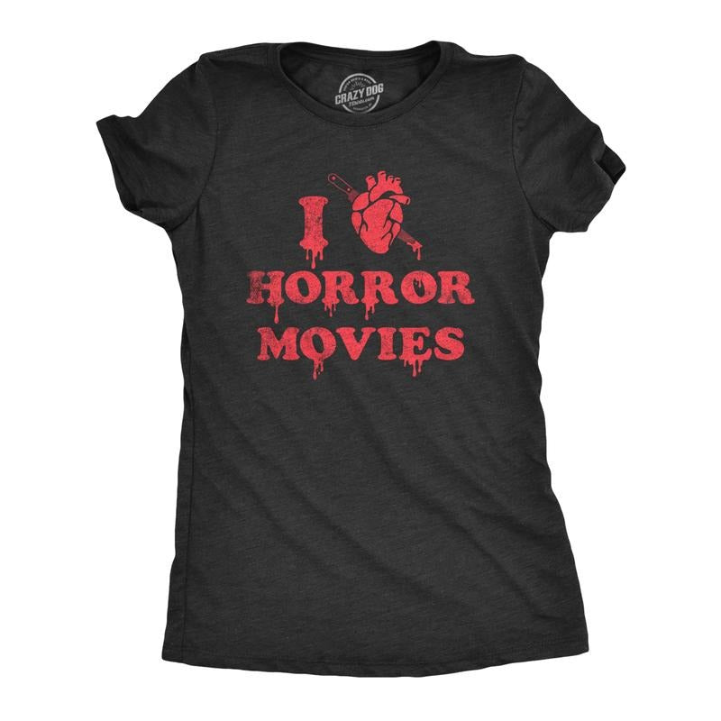 Womens I Heart Horror Movies T Shirt Funny Bloody Scary Movie Lovers Tee for Ladies Funny Womens T Shirts Cute Slimming...