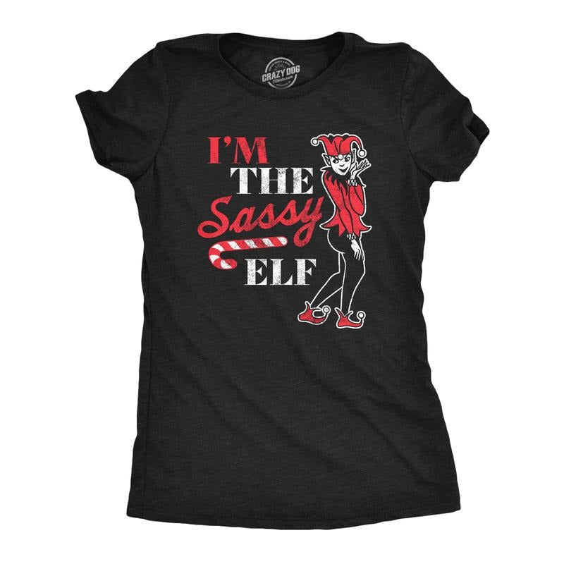 Womens Im The Sassy Elf T Shirt Funny Xmas Santas Elves Joke Tee For Ladies Funny Womens T Shirts Cute Slimming Top...