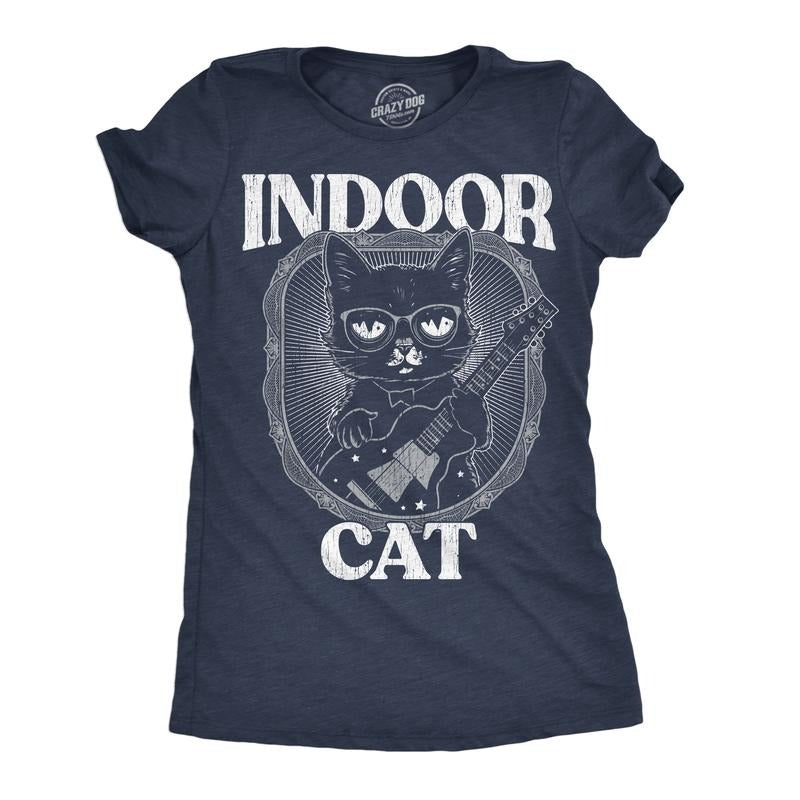 Womens Indoor Cat Funny T Shirt Introvert Sarcastic Tee for Ladies Funny Womens T Shirts Cute Slimming Top Comfortable...