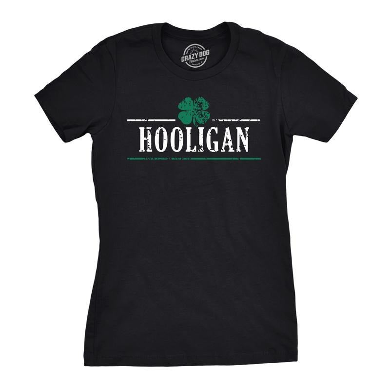 Womens Irish Clover Hooligan Funny St Pattys Patricks Day Cute Drinking T Shirt Funny Womens T Shirts Cute Slimming Top...