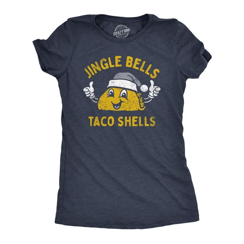 Womens Jingle Bells Taco Shells T Shirt Funny Xmas Season Mexican Food Lovers Tee For Ladies Funny Womens T Shirts Cute...
