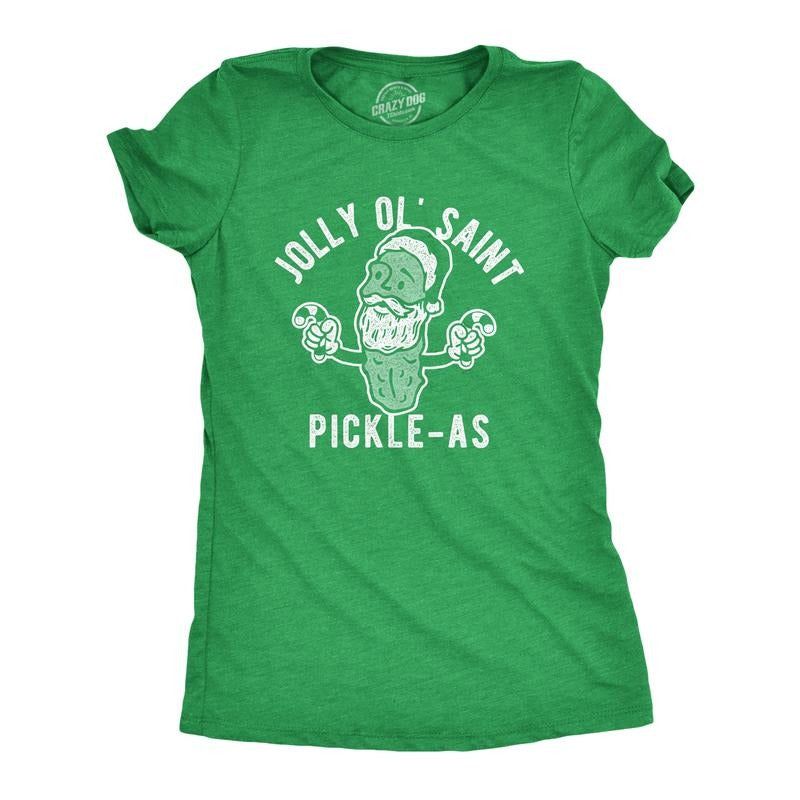 Womens Jolly Ol Saint Pickle-As T Shirt Funny Christmas Santa Pickle Graphic Tee Funny Womens T Shirts Cute Slimming Top...