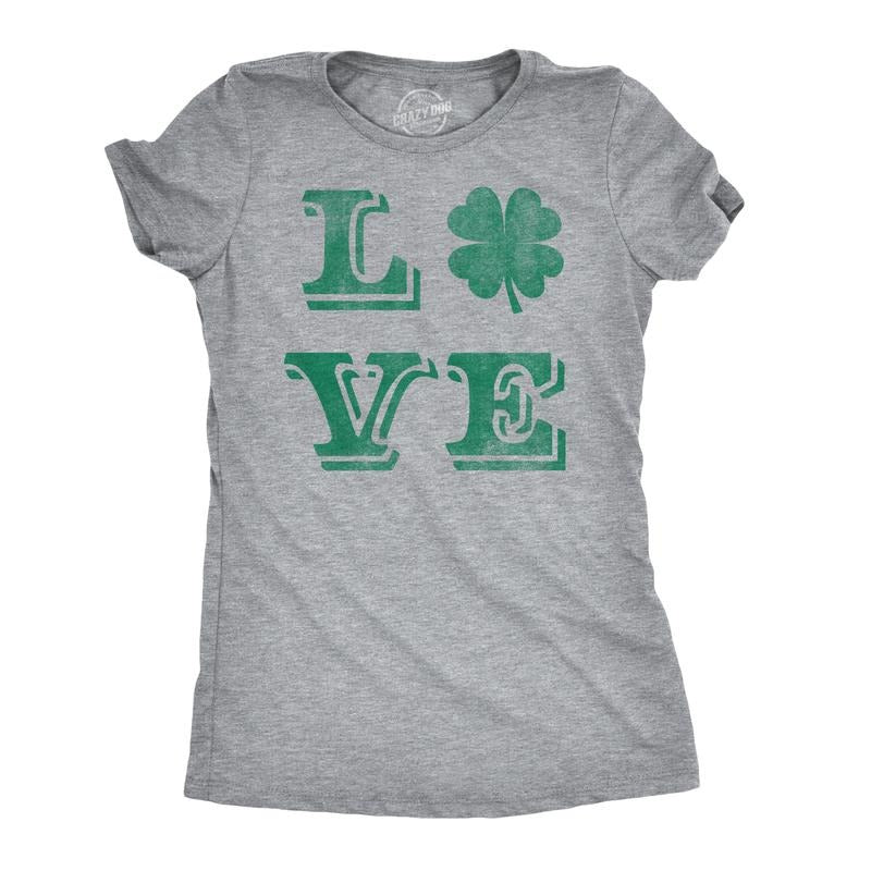 Womens LOVE Lucky Clover Saint Patricks Day Cute Irish St Patty Shamrock T Shirt Funny Womens T Shirts Cute Slimming Top...