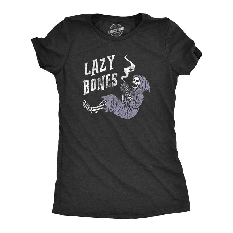 Womens Lazy Bones T shirt Funny Relaxing Spooky Halloween Skeleton Tee for Ladies Funny Womens T Shirts Cute Slimming Top...