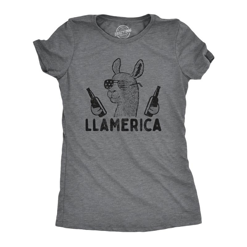 Womens Llamerica T Shirt Funny 4th Of July Patriotic Beer Drinking Llama Graphic Novelty Party Tee Funny Womens T Shirts...