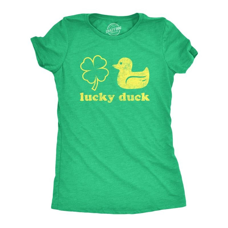 Womens Lucky Duck T Shirt Funny Shamrock St Patricks Day Graphic Tee Funny Womens T Shirts Cute Slimming Top Comfortable...