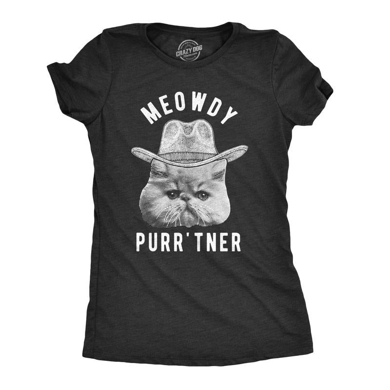 Womens Meowdy Purr'tner T Shirt Hilarious Cowboy Cat Tee Kitty Owner Gift Funny Womens T Shirts Cute Slimming Top...