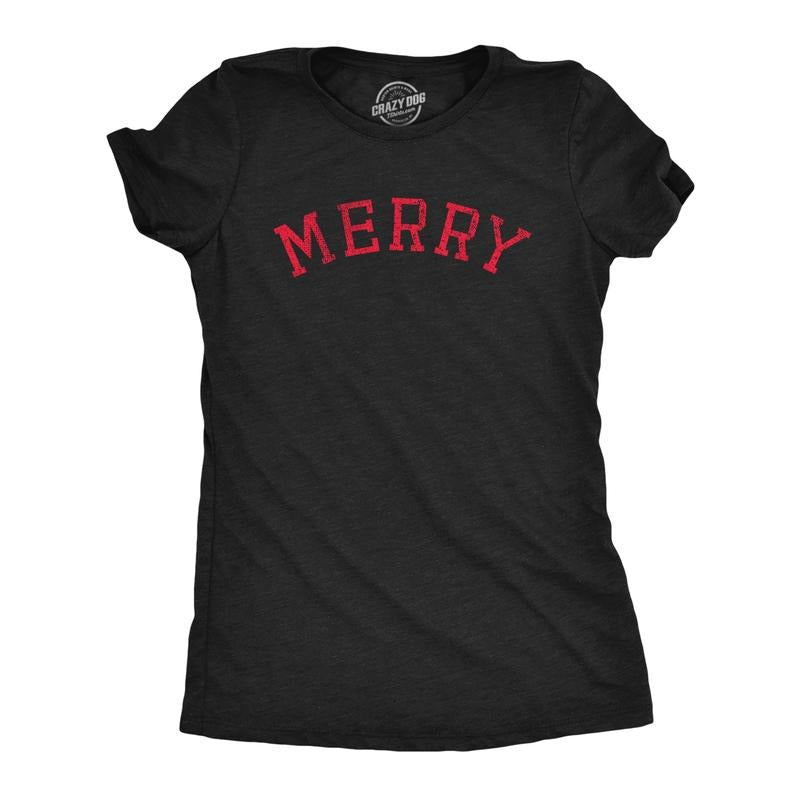 Womens Merry T Shirt Funny Cute Xmas Spirit Cheer Lovers Tee For Ladies Funny Womens T Shirts Cute Slimming Top...