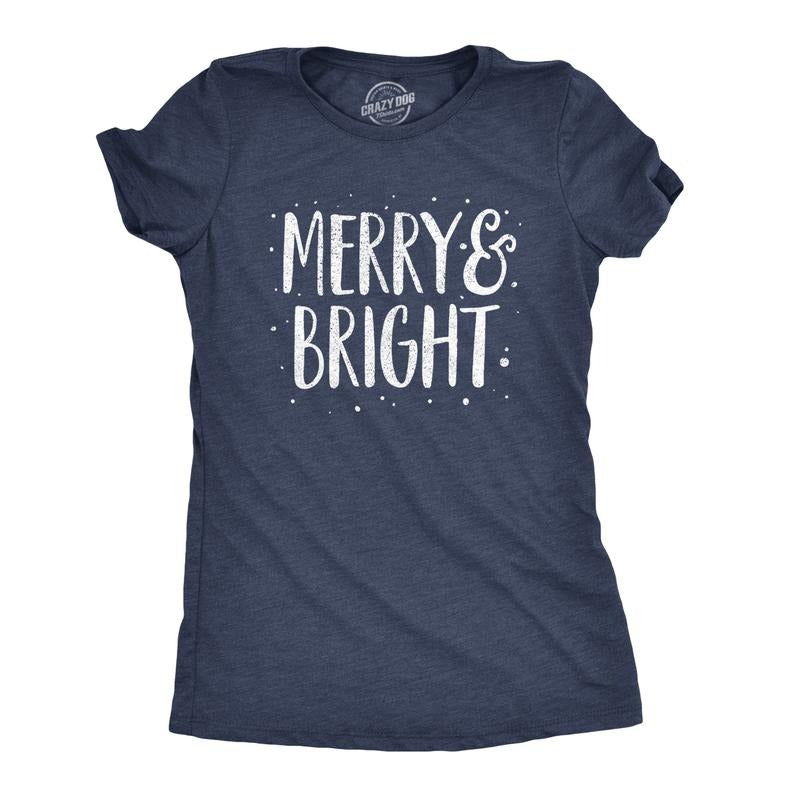 Womens Merry and Bright T Shirt Cute Christmas Carol Holiday Party Tee Funny Womens T Shirts Cute Slimming Top...