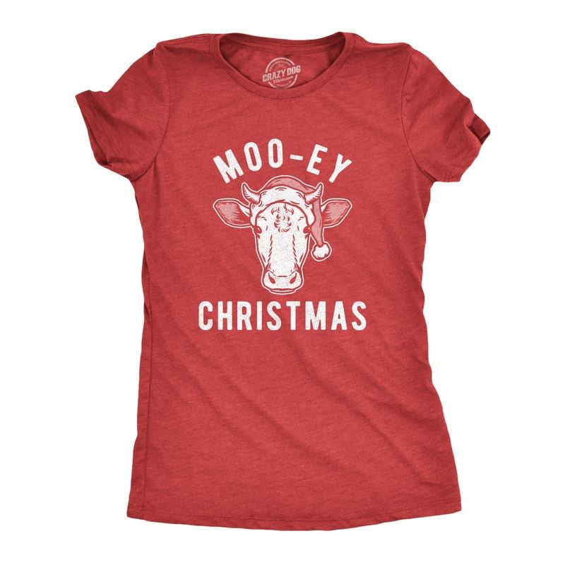 Womens Moo-ey Christmas T Shirt Funny Holiday Festive Cow Merry Xmas Graphic Tee Funny Womens T Shirts Cute Slimming Top...