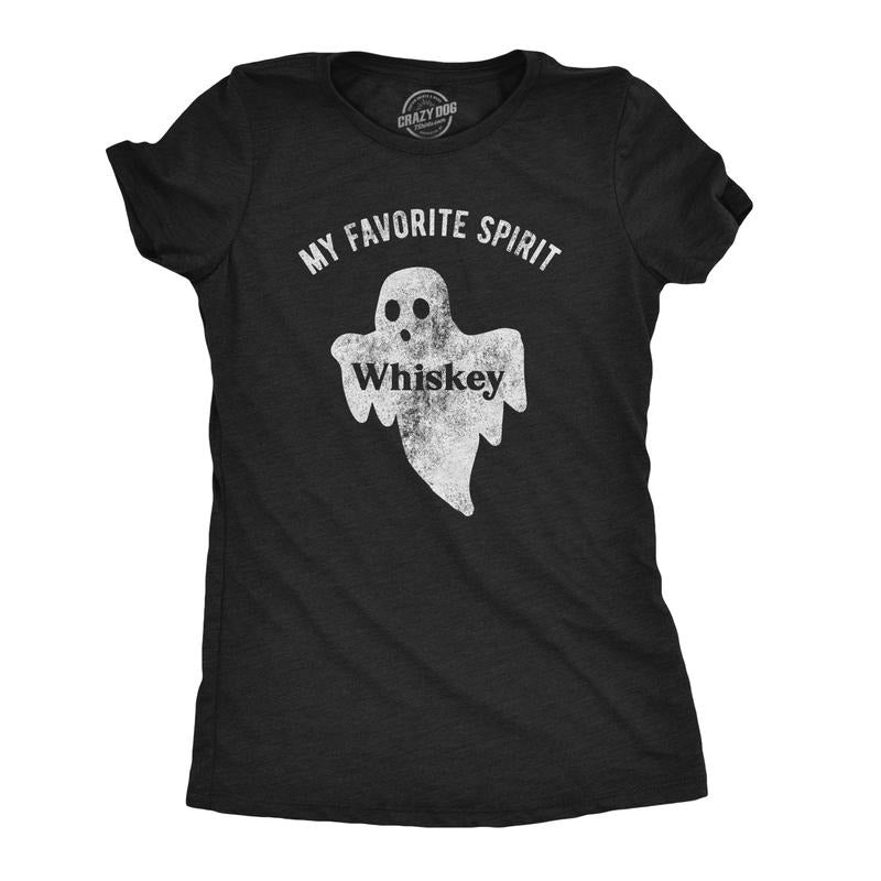 Womens My Favorite Spirit Whiskey T Shirt Funny Halloween Ghost Drinking Party Tee Funny Womens T Shirts Cute Slimming...