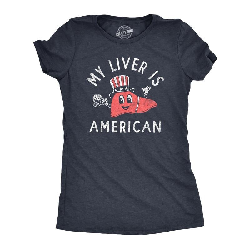 Womens My Liver Is American T Shirt Funny Fourth Of July Party Drinking Lovers Tee for Ladies Funny Womens T Shirts Cute...