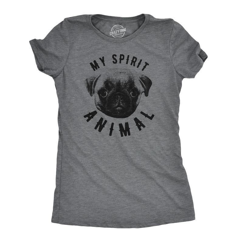Womens My Spirit Animal Pug T Shirt Funny Dog Mom Tee Cute Top Gift for Her Funny Womens T Shirts Cute Slimming Top...
