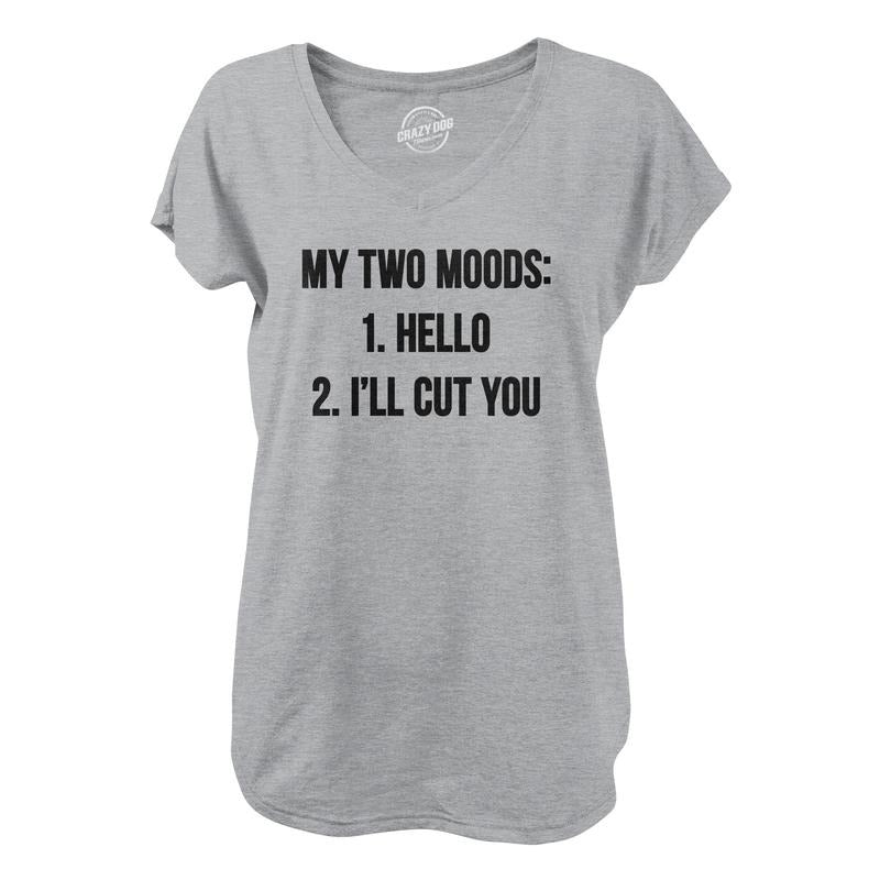 Womens My Two Moods V-Neck Funny Sarcastic Text Shirt for Ladies Funny Shirts for Women Funny Introvert  Women's Novelty...