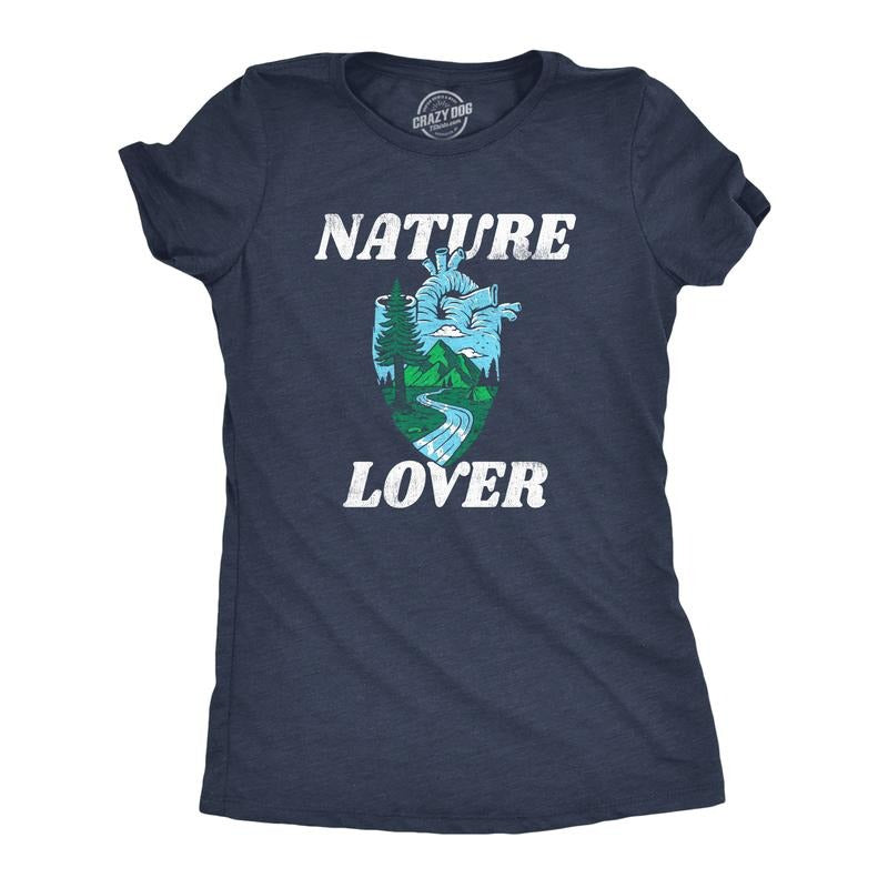 Womens Nature Lover T Shirt Funny Cool Outdoors Hiking Camping Heart Tee For Ladies Funny Womens T Shirts Cute Slimming...