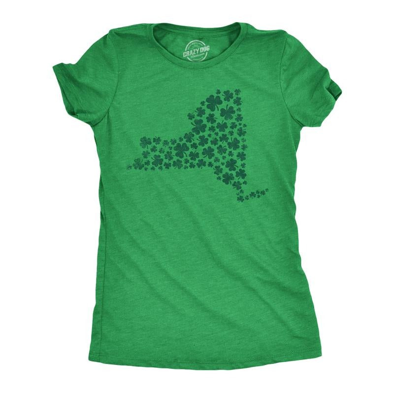 Womens New York State Clover T Shirt Funny St Pattys Day Parade Four Leaf Shamrock Tee For Ladies Funny Womens T Shirts...