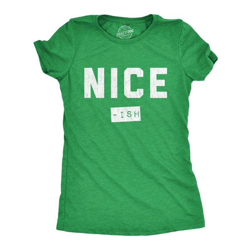 Womens Nice Ish T Shirt Funny Xmas Party Santas List Joke Tee For Ladies Funny Womens T Shirts Cute Slimming Top...