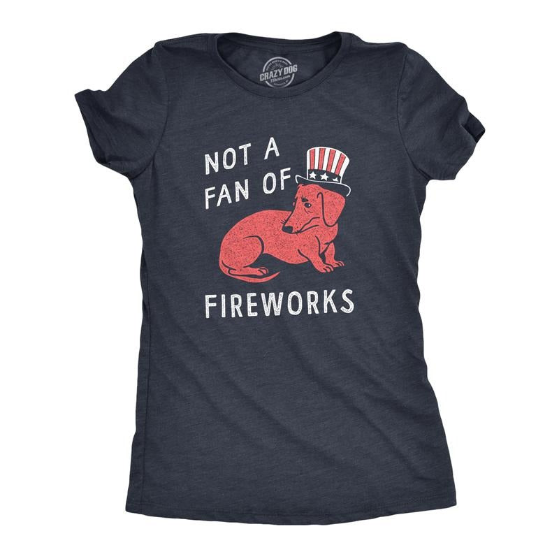 Womens Not A Fan Of Fireworks T Shirt Funny Fourth Of July Scared Puppy Tee For Ladies Funny Womens T Shirts Cute...
