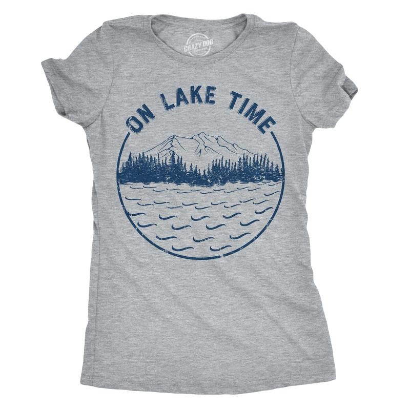 Womens On Lake Time T Shirt Funny Summer Vacation Outdoors Tee For Ladies Funny Womens T Shirts Cute Slimming Top...