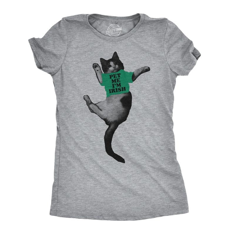 Womens Pet Me Im Irish Funny Kitten St. Patrick's Day Crazy Cat Lover T Shirt Funny Womens T Shirts Cute Slimming Top...