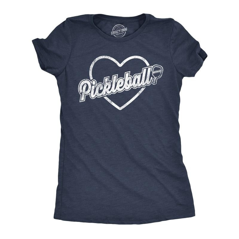 Womens Pickleball Heart T Shirt Funny Awesome Pickle Ball Lovers Tee For Ladies Funny Womens T Shirts Cute Slimming Top...