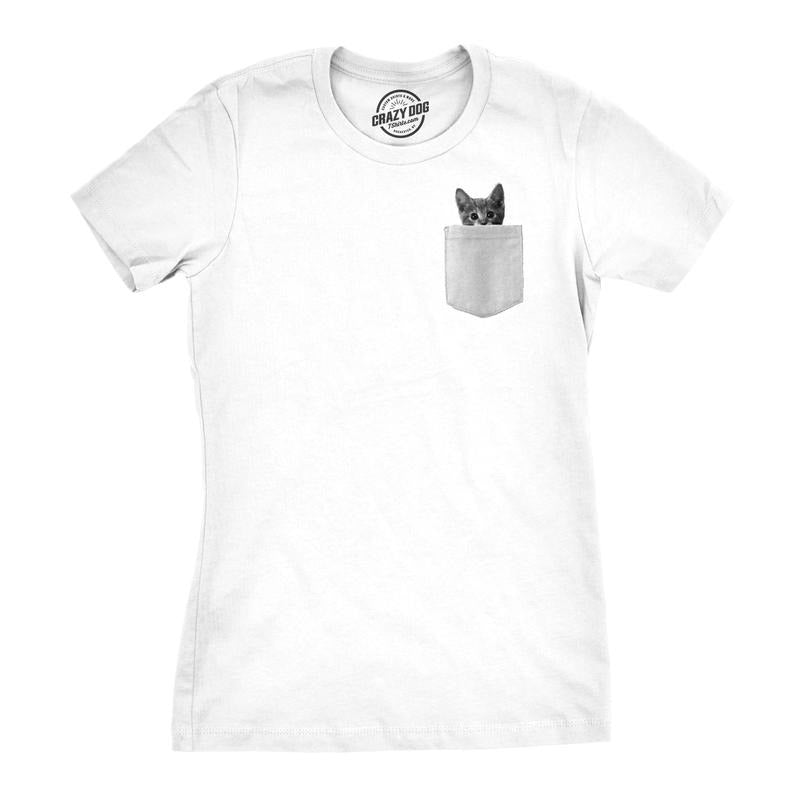 Womens Pocket Cat Funny Printed Peeking Kitten T shirt for Ladies Funny Womens T Shirts Cute Slimming Top Comfortable...