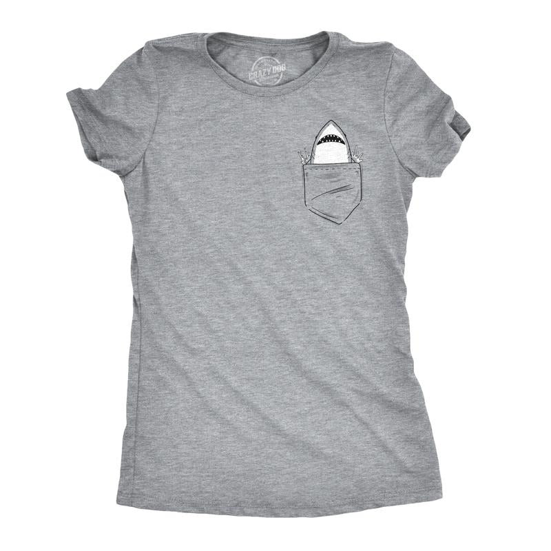 Womens Pocket Shark Funny T shirts Printed Graphic Jaws Cool Shark Novelty T shirt Funny Womens T Shirts Cute Slimming...