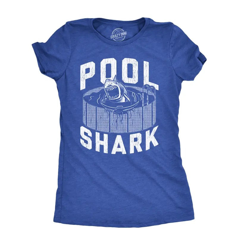 Womens Pool Shark T Shirt Funny Swimming Pools Great White Sharks Joke Tee For Ladies Funny Womens T Shirts Cute Slimming...