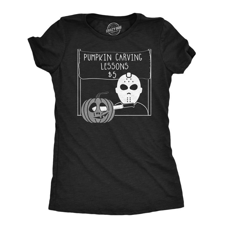 Womens Pumpkin Carving Lessons Horror T Shirt Funny Halloween Shirt for Ladies Funny Womens T Shirts Cute Slimming Top...