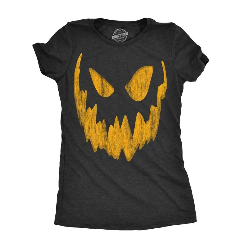 Womens Pumpkin Face T Shirts Funny Halloween Jack O Lantern Spooky Smile Tees For Ladies Funny Womens T Shirts Cute...