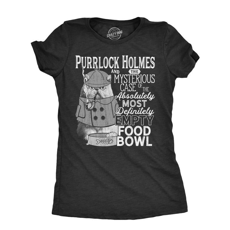 Womens Purrlock Holmes T Shirt Funny Kitty Cat Private Detective Joke Tee For Ladies Funny Womens T Shirts Cute Slimming...