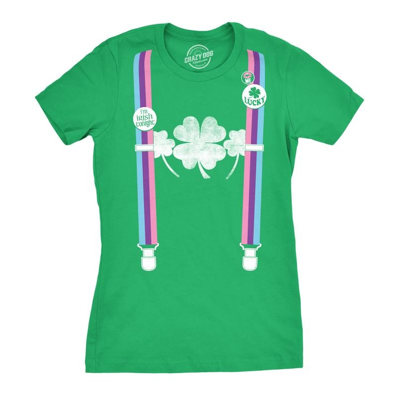 Womens Rainbow Suspenders Funny Saint Patricks Day Shamrock St Pattys T Shirt Funny Womens T Shirts Cute Slimming Top...