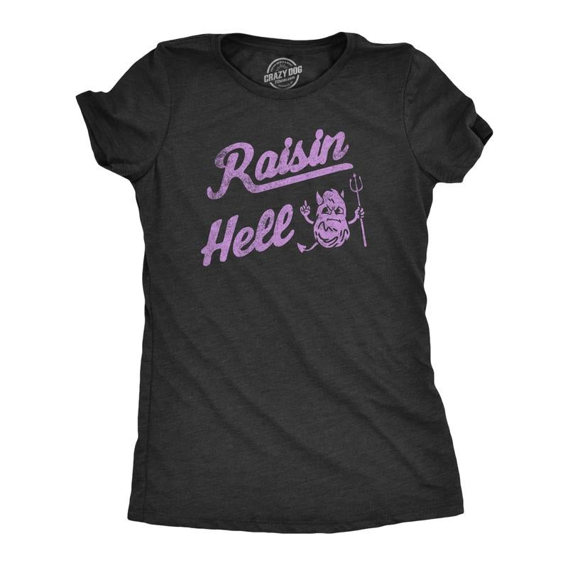 Womens Raisin Hell T Shirt Funny Evil Devil Fruit Joke Tee For Ladies Funny Womens T Shirts Cute Slimming Top Comfortable...