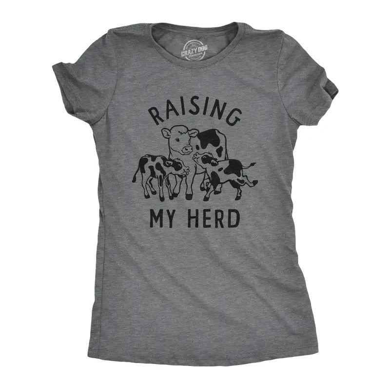 Womens Raising My Herd T Shirt Funny Cute Mother Cow Calf Tee For Ladies Funny Womens T Shirts Cute Slimming Top...