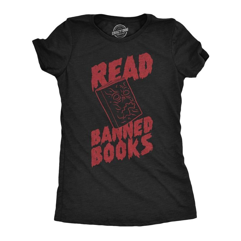 Womens Read Banned Books Funny T Shirt Awesome Reading Lovers Graphic Tee Funny Womens T Shirts Cute Slimming Tees with...