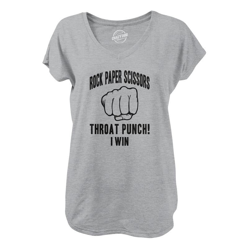Womens Rock Paper Scissors Throat Punch V-Neck Funny Sarcastic Humor Novelty Shirt For Ladies Funny Shirts for Women...