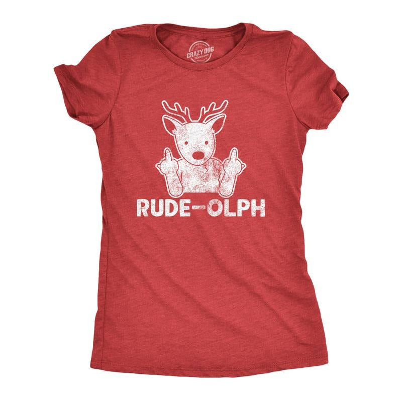 Womens Rude-olph T Shirt Funny Christmas Rudolph The Reindeer Middle Finger Tee Funny Womens T Shirts Cute Slimming Top...
