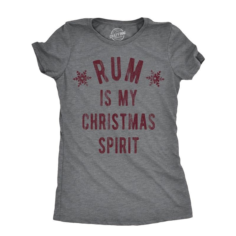 Womens Rum Is My Christmas Spirit T Shirt Funny Xmas Holiday Booze Drinking Lovers Tee For Ladies Funny Womens T Shirts...