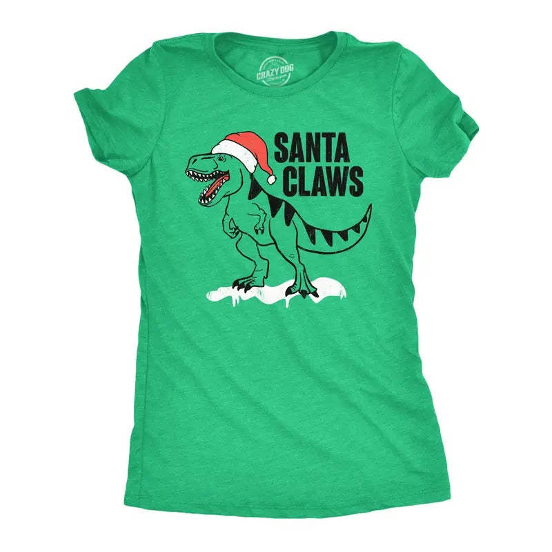 Womens Santa Claws T Shirt Funny Xmas Dino T Rex Joke Tee For Ladies Funny Womens T Shirts Cute Slimming Top Comfortable...