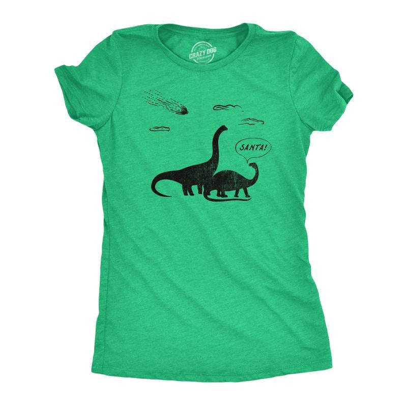 Womens Santa Dinosaurs T Shirt Funny Xmas Dino Meteor Extinction Joke Tee For Ladies Funny Womens T Shirts Cute Slimming...