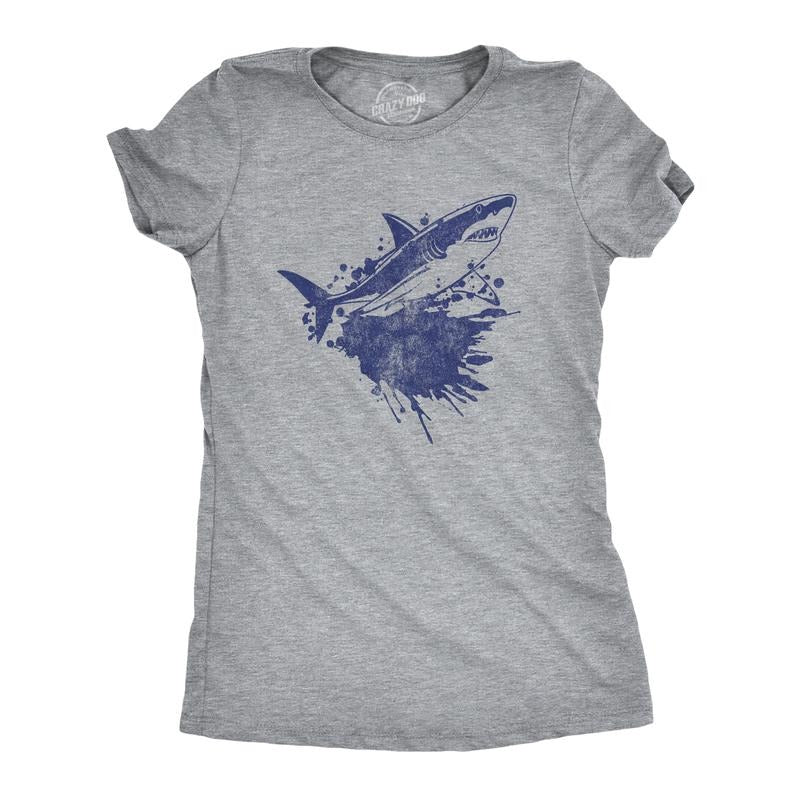 Womens Shark Ink Splatter T Shirt Funny Awesome Shark Week Lovers Tee For Ladies Funny Womens T Shirts Cute Slimming Top...