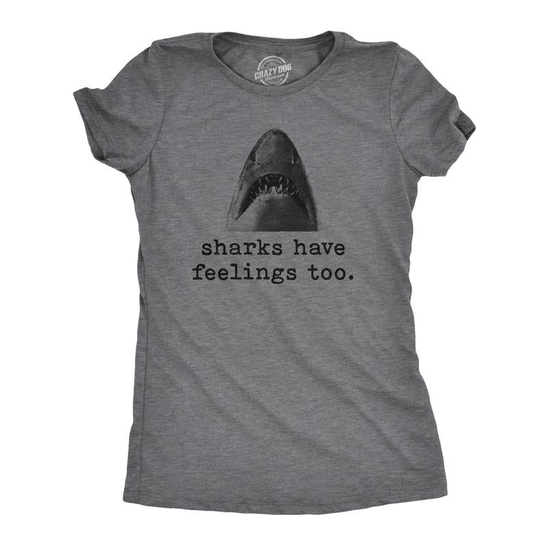 Womens Sharks Have Feelings Too T Shirt Funny Beach Vacation Chomp Graphic Tee Funny Womens T Shirts Cute Slimming Top...