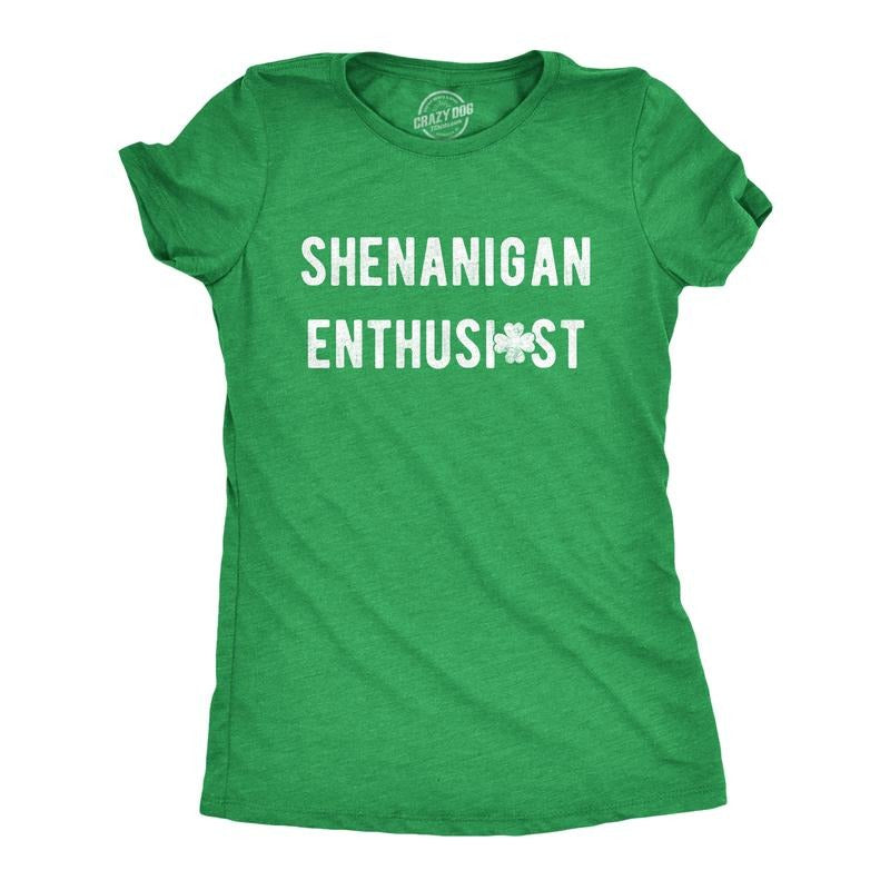 Womens Shenanigan Enthusiast T Shirt Funny St Patricks Day Party Novelty Tee Funny Womens T Shirts Cute Slimming Top...